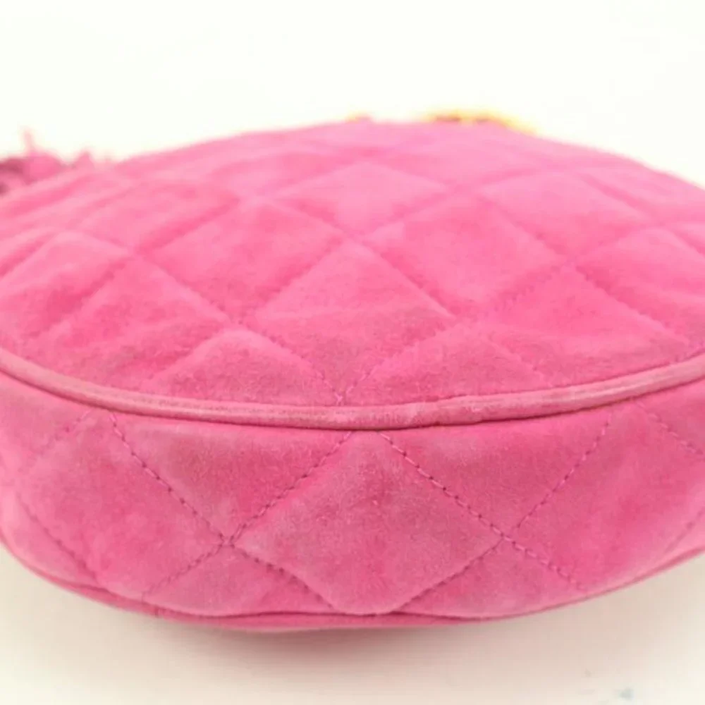 Chanel Hot Pink Quilted Suede Fringe Tassel Round Clutch on Chain88cz425s